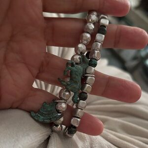 Source Unknown Silver and Green Charm Bracelet